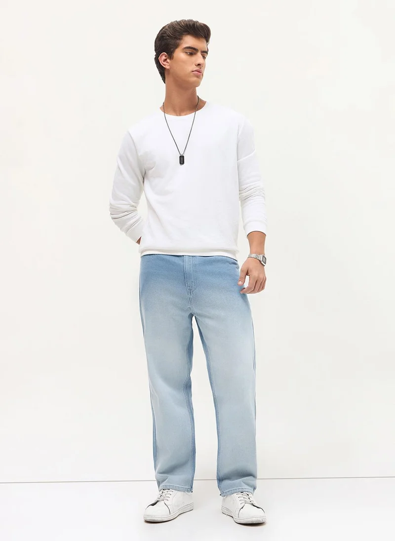 Urbano Fashion  Urbano Fashion Men's Ice Blue Loose Baggy Fit Heavy Washed Faded Denim Jeans Non-Stretchable for Men | Best Price UAE